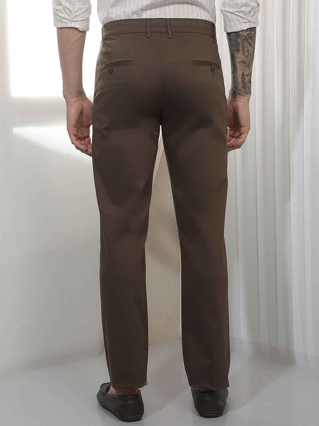 Brown Straight Cotton Trousers