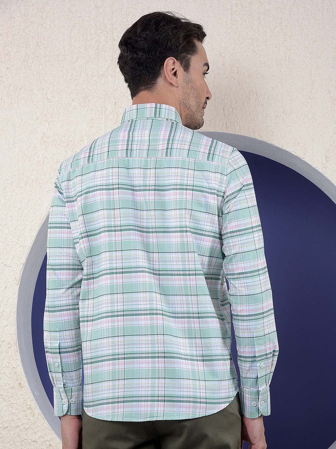 Checked 100% Cotton Green Shirt