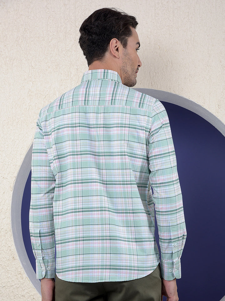 Checked 100% Cotton Green Shirt