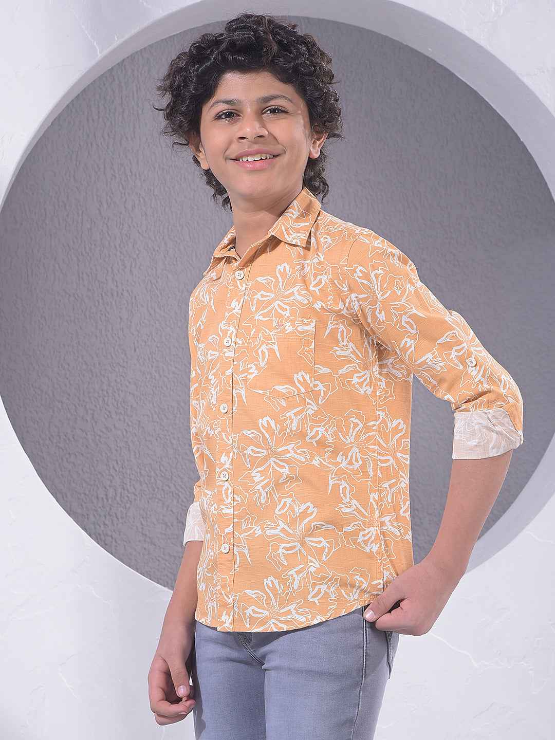 Orange Floral Print Shirt