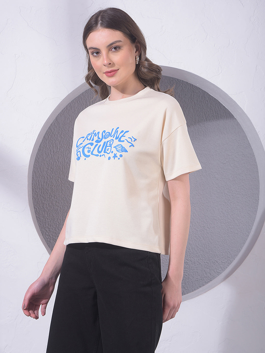 Beige Typographic Print T-Shirt