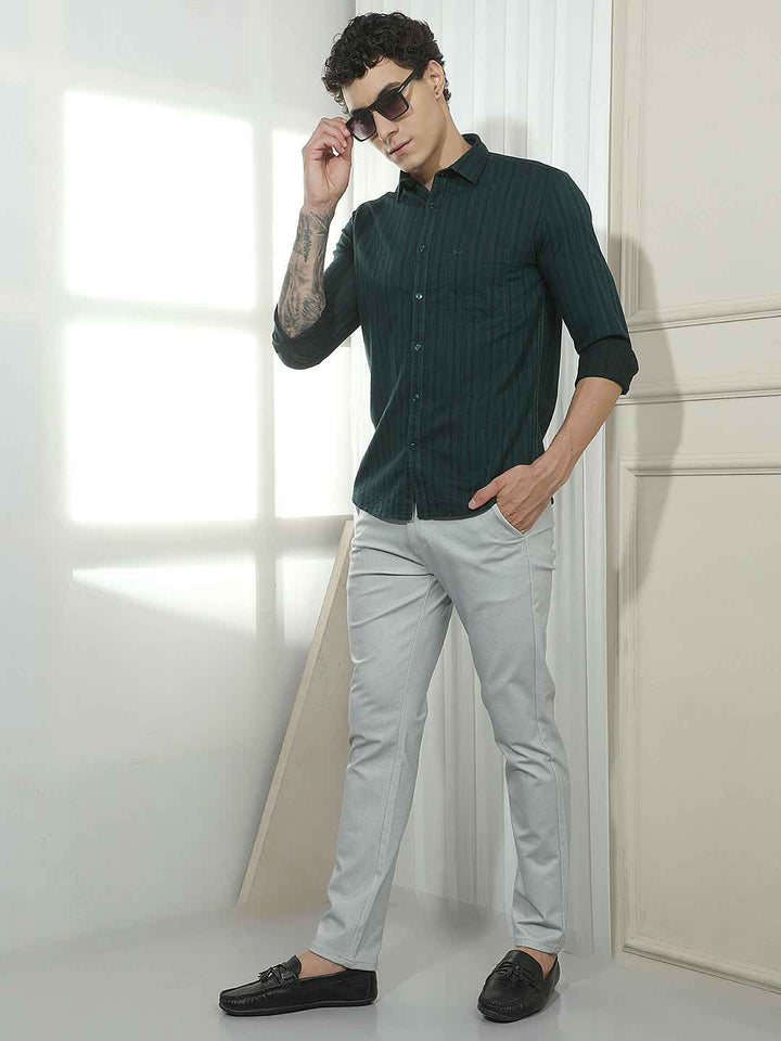 Green Vertical Striped 100% Cotton Shirt