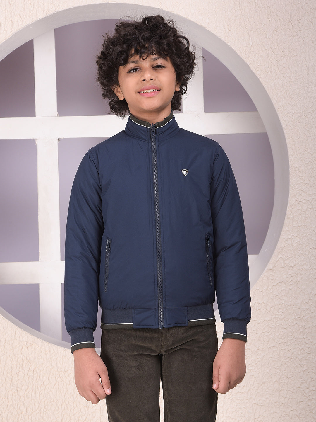 Navy Blue High Neck Reversible Jacket