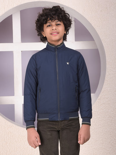 Navy Blue High Neck Reversible Jacket