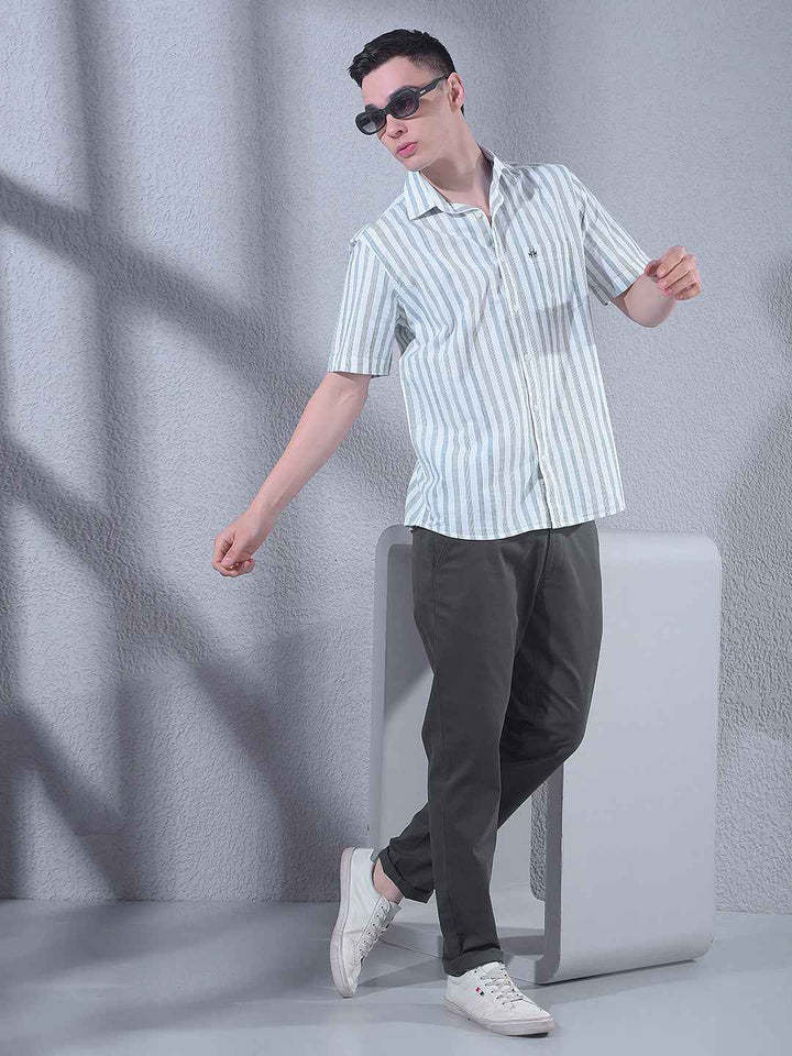 Green Vertical Stripes 100% Cotton Shirt