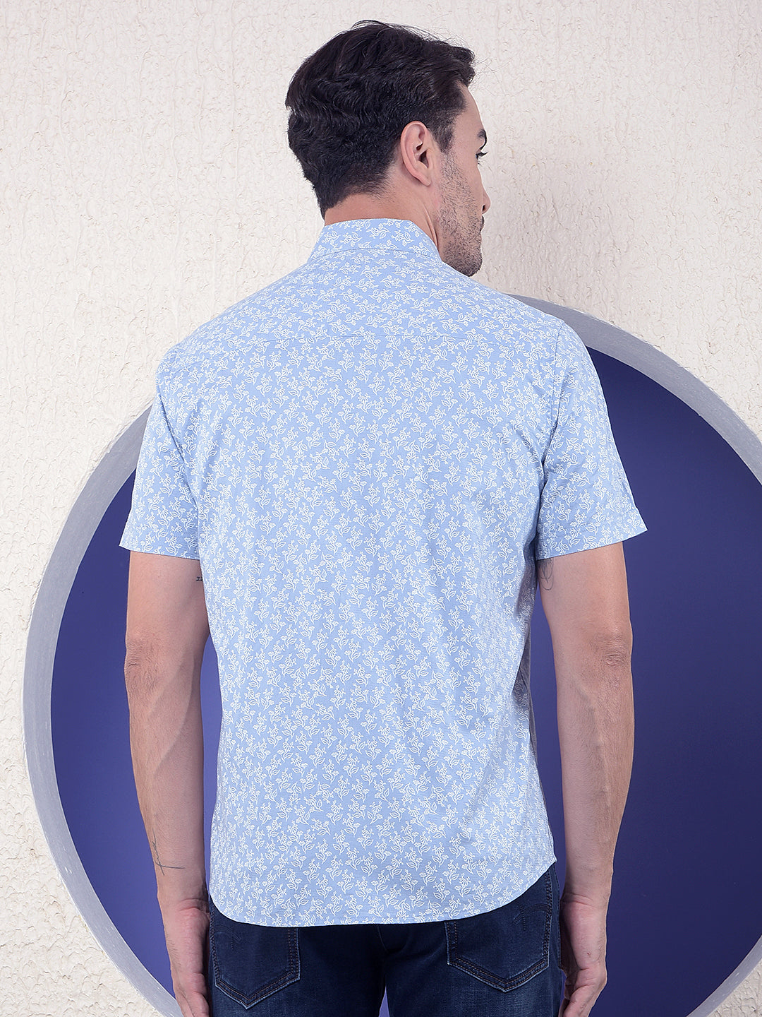Blue Floral Print 100% Cotton Shirt