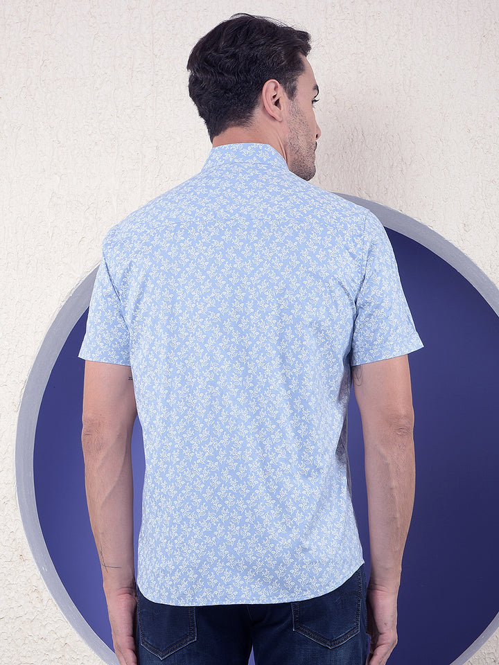 Blue Floral Print 100% Cotton Shirt