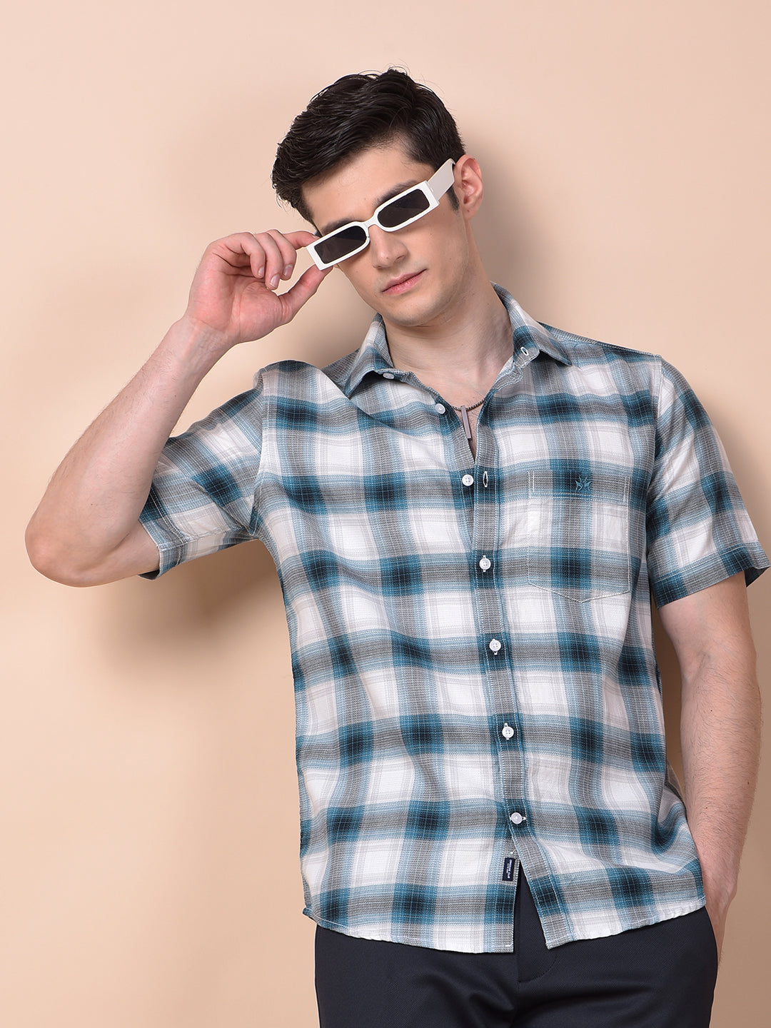 Blue Checked 100% Cotton Shirt