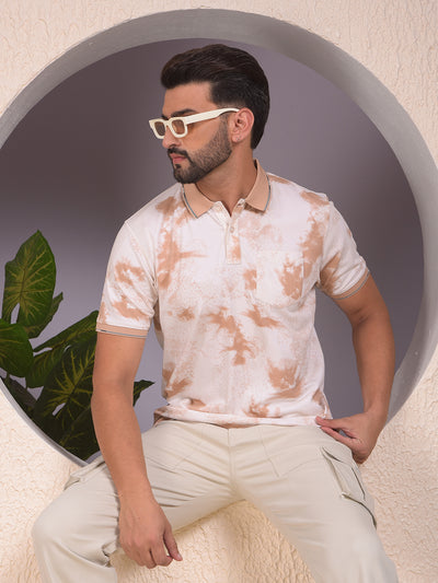 Brown Abstract Print Polo Neck T-Shirt