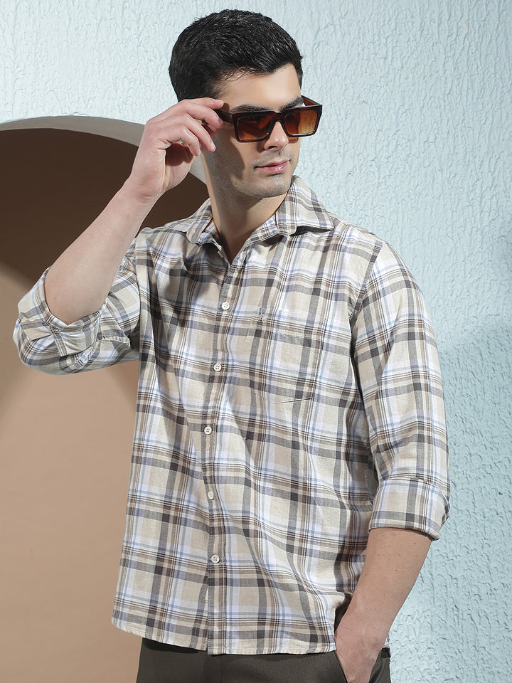 Yellow 100% Cotton Checked Shirt