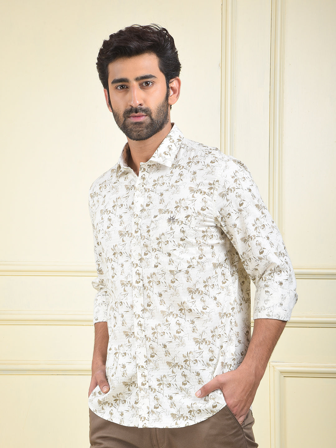 True Form Beige Floral Print Shirt