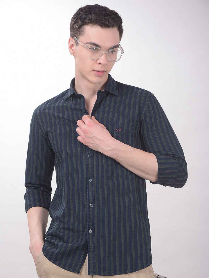 Green Vertical Stripes 100% Cotton Shirt