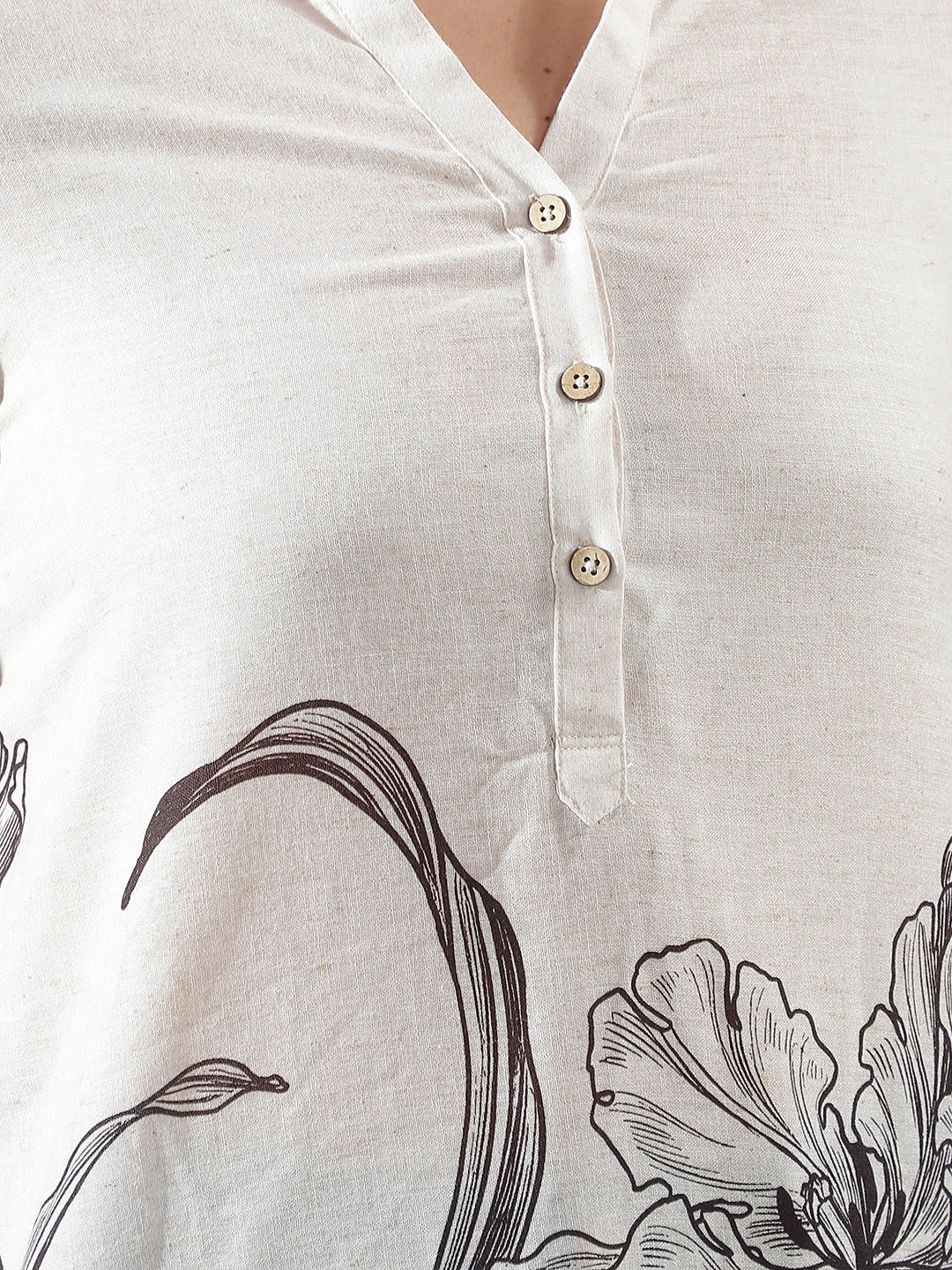 White Floral Print V-Neck Longline Top