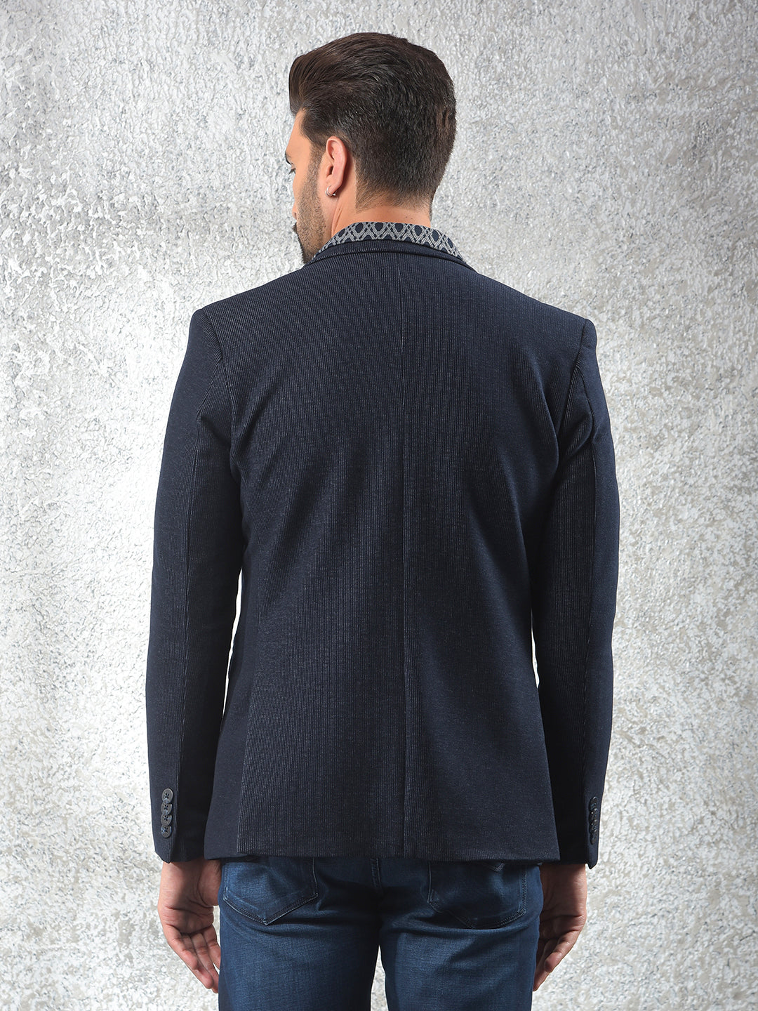 Navy Blue Notched Lapel Single-Breasted Blazer