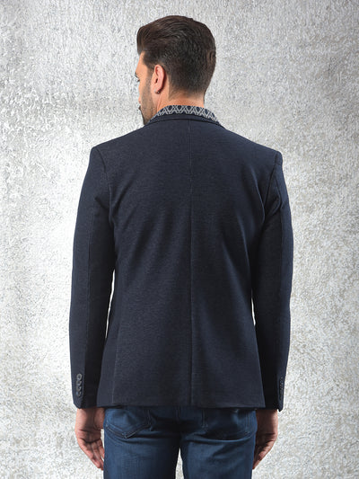 Navy Blue Notched Lapel Single-Breasted Blazer