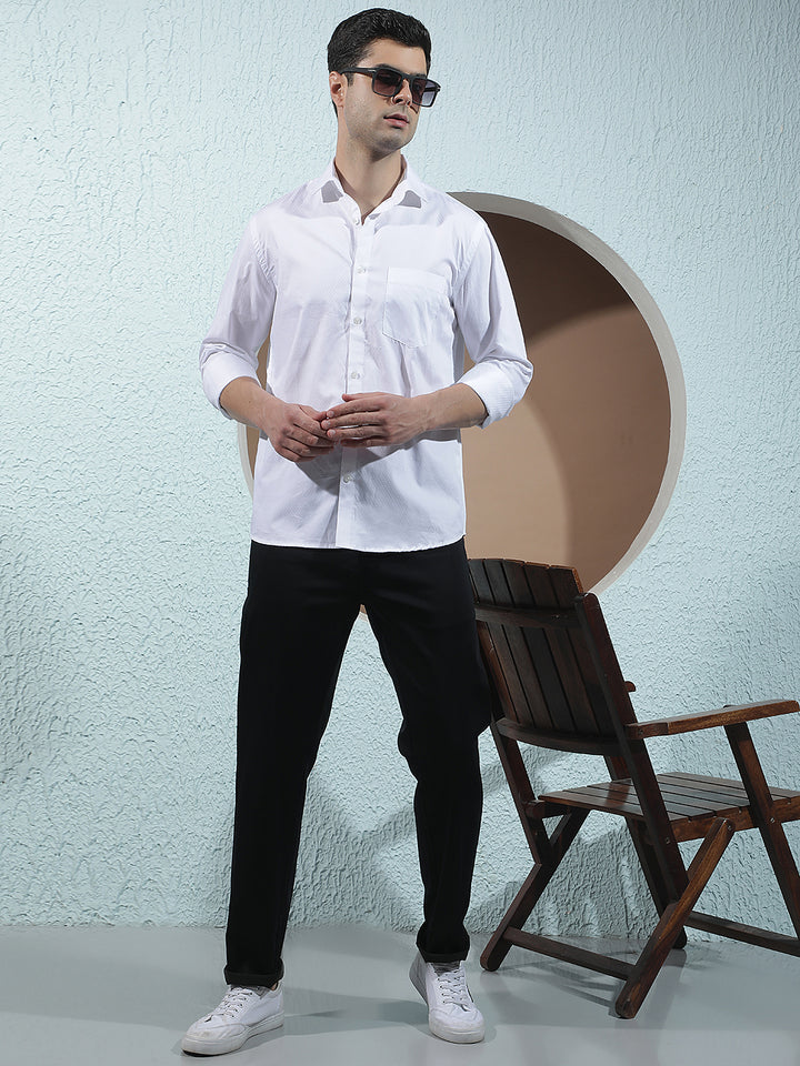 White Jacquard 100% Cotton Shirt
