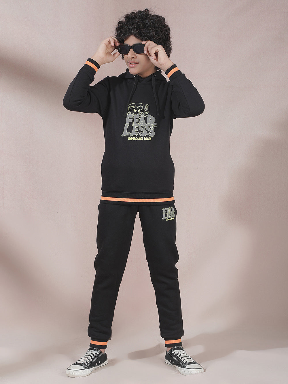 Black Typographic Print Hooded Neck Sweatshirt