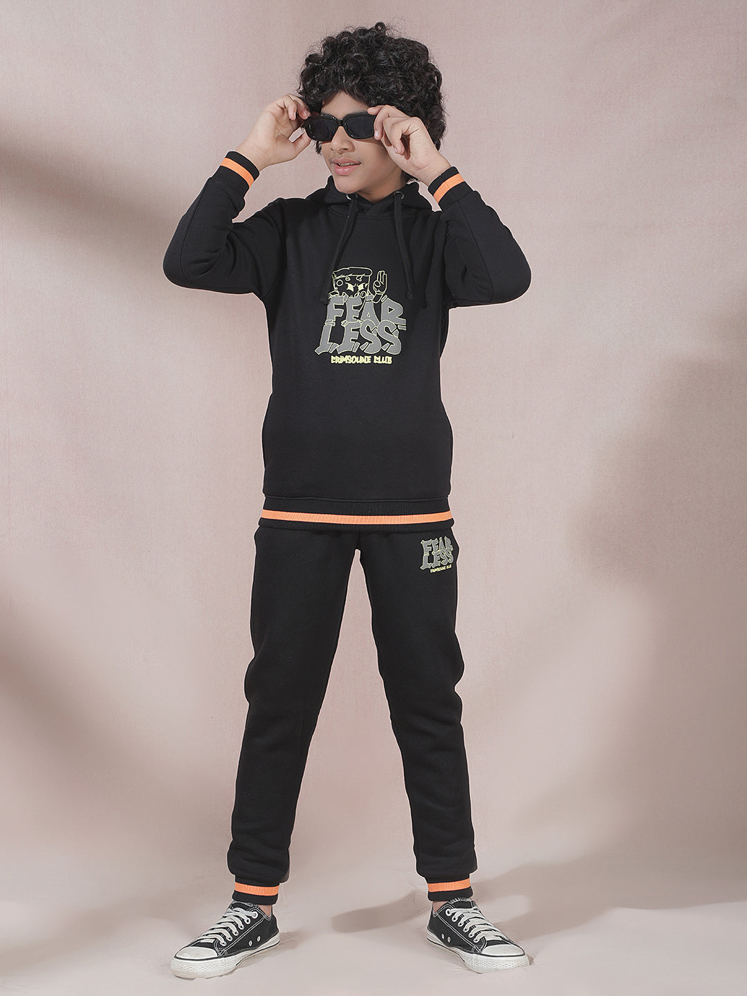 Black Typographic Print Hooded Neck Sweatshirt