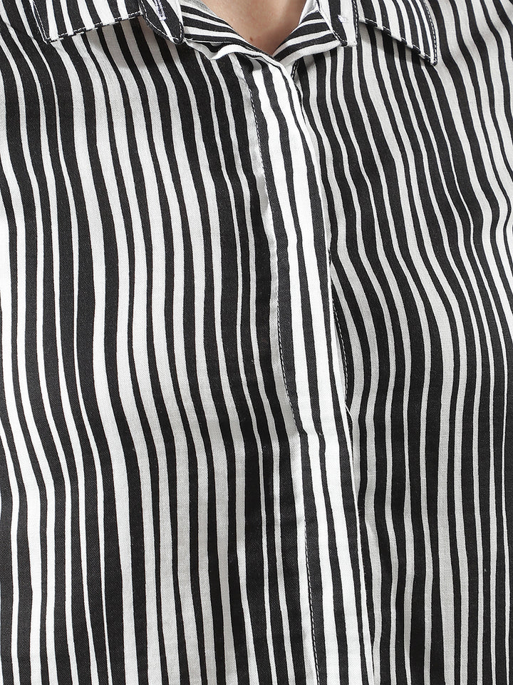 Black Vertical Striped 100% Cotton Shirt