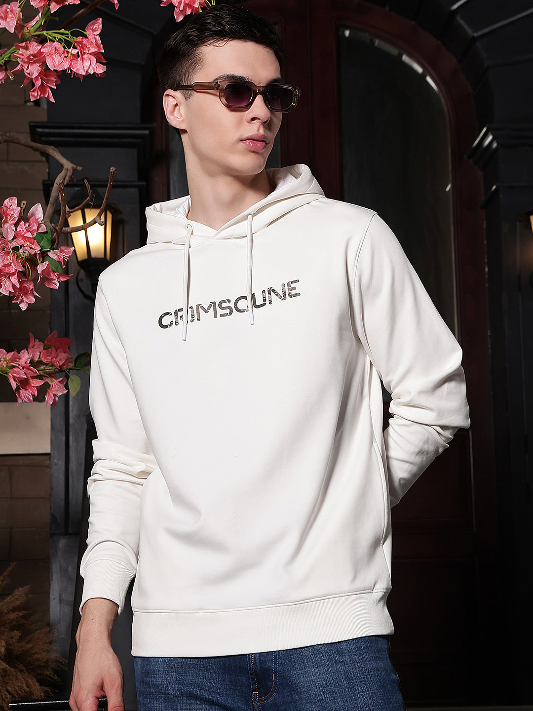 Off White Typographic Printed Hooded Sweatshirt