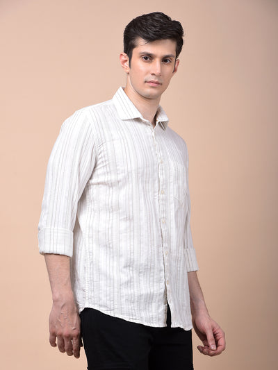 White Vertical Stripes 100% Cotton Shirt