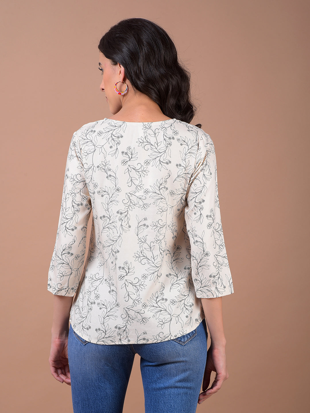 Off White Floral Print Top