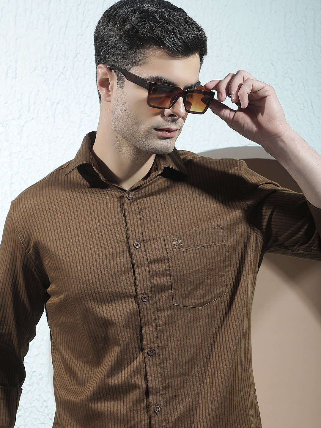 Brown Verical Stripes Shirt