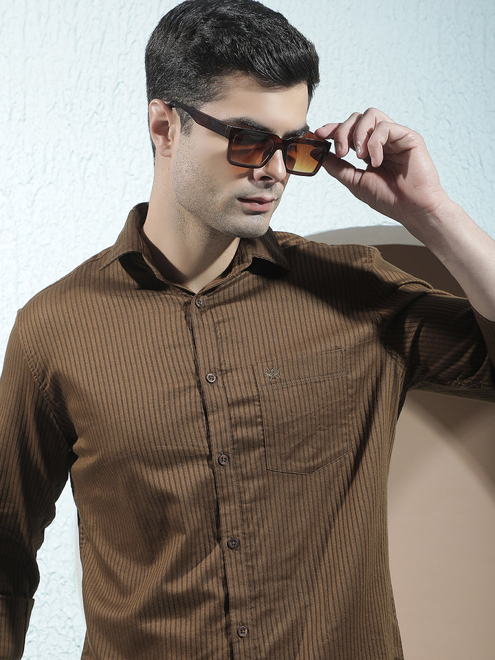 Brown Verical Stripes Shirt