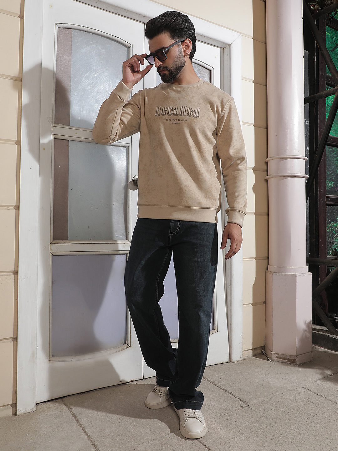Beige Typographic Print Sweatshirt