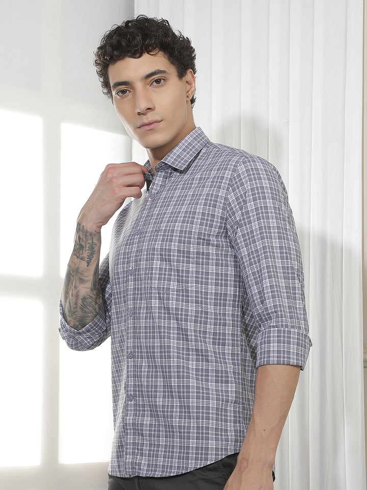 Purple Checked 100% Cotton Shirt