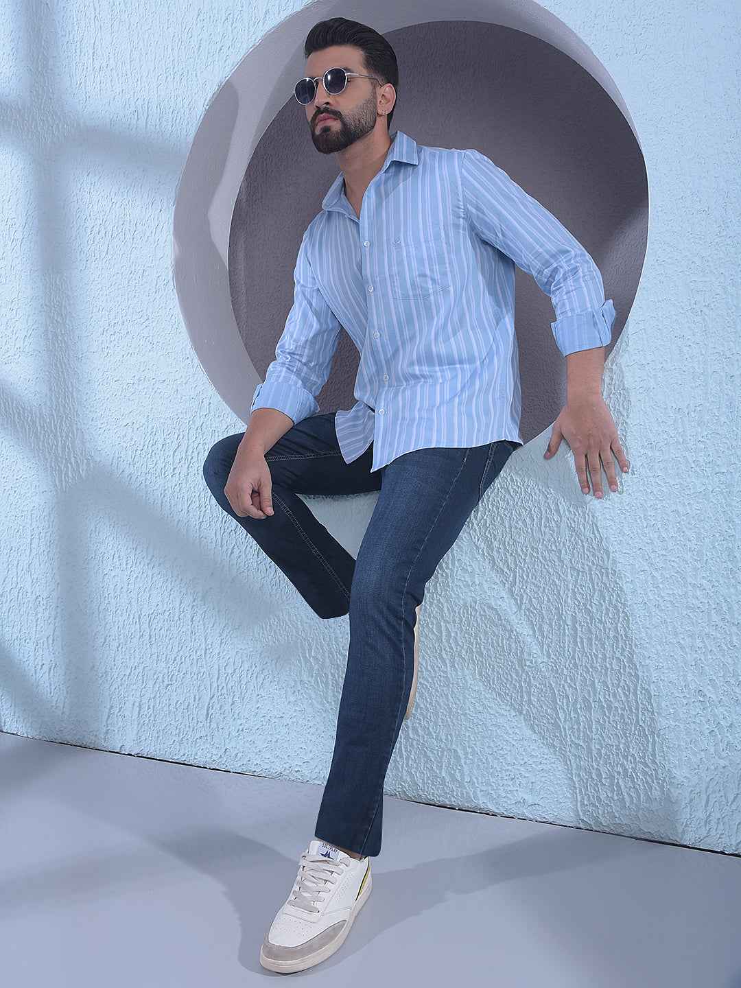 Blue Vertical Stripes Shirt