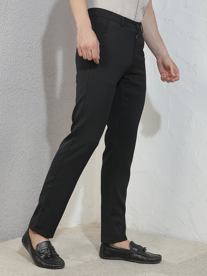 Contemporary Pitch Black Checked Trousers