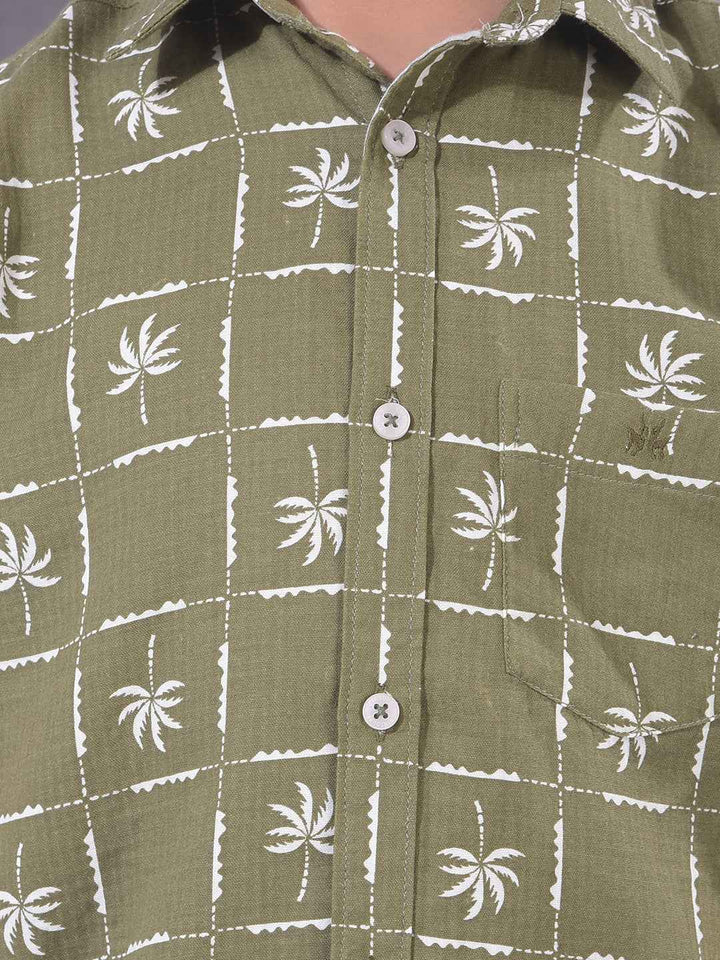 Green Botanical Print 100% Cotton Shirt