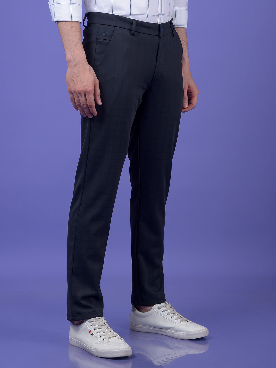Urban Straight Navy Blue Checked Trousers