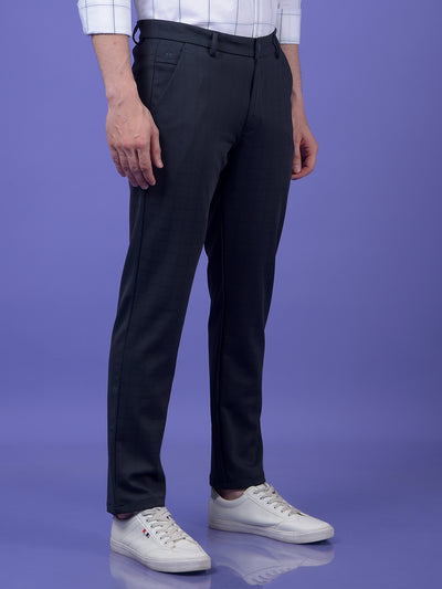 Urban Straight Navy Blue Checked Trousers