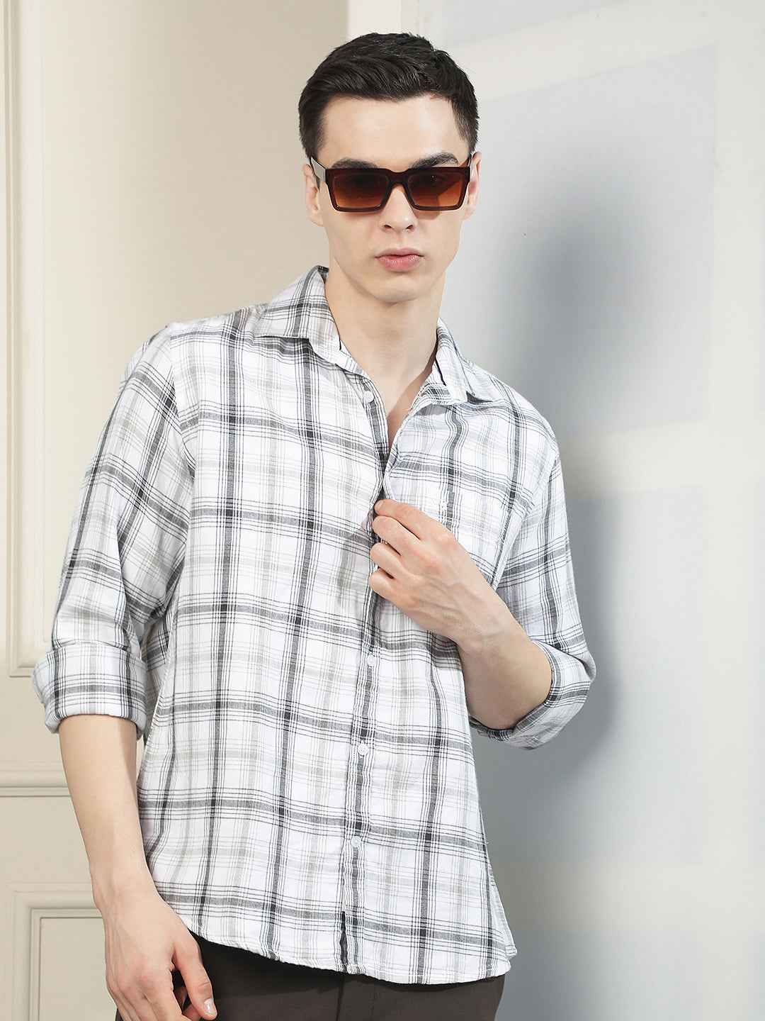 Grey 100% Cotton Checked Shirt
