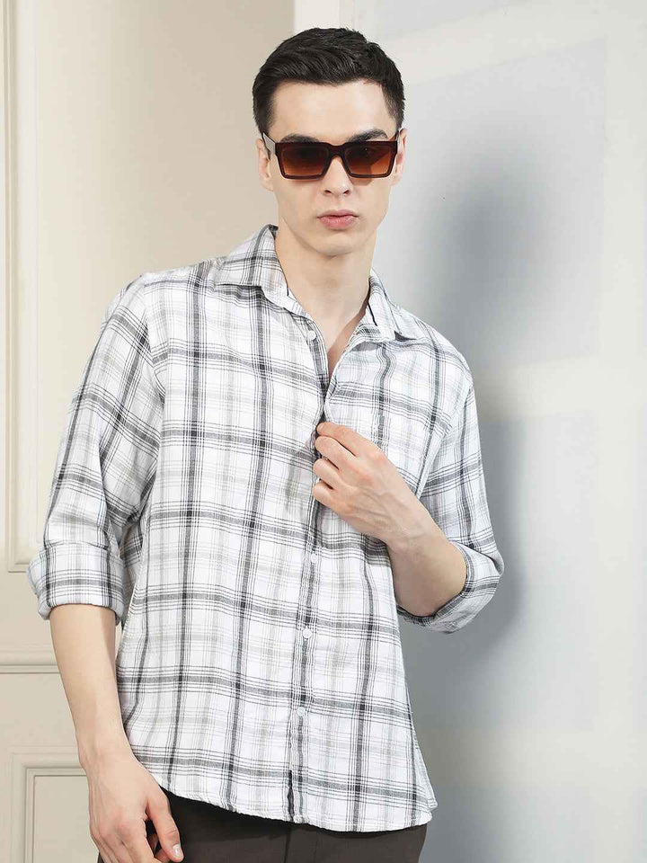 Grey 100% Cotton Checked Shirt