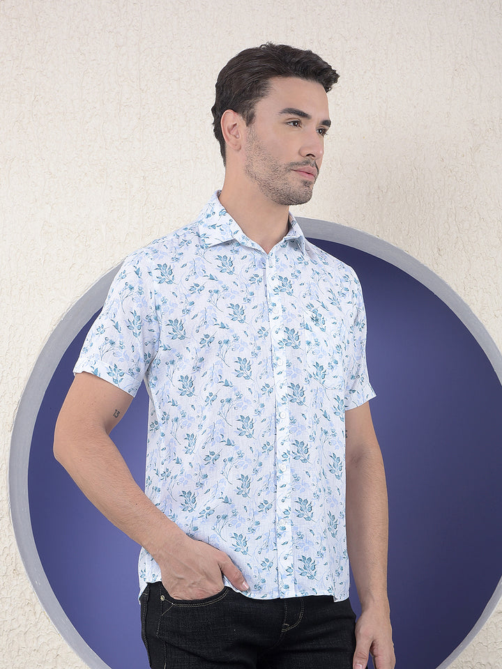 Printed Linen Blue Shirt