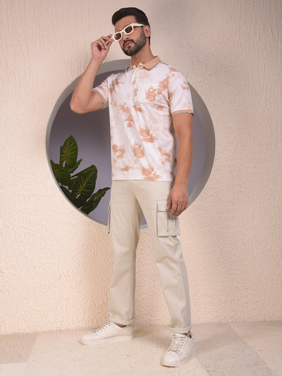 Brown Abstract Print Polo Neck T-Shirt