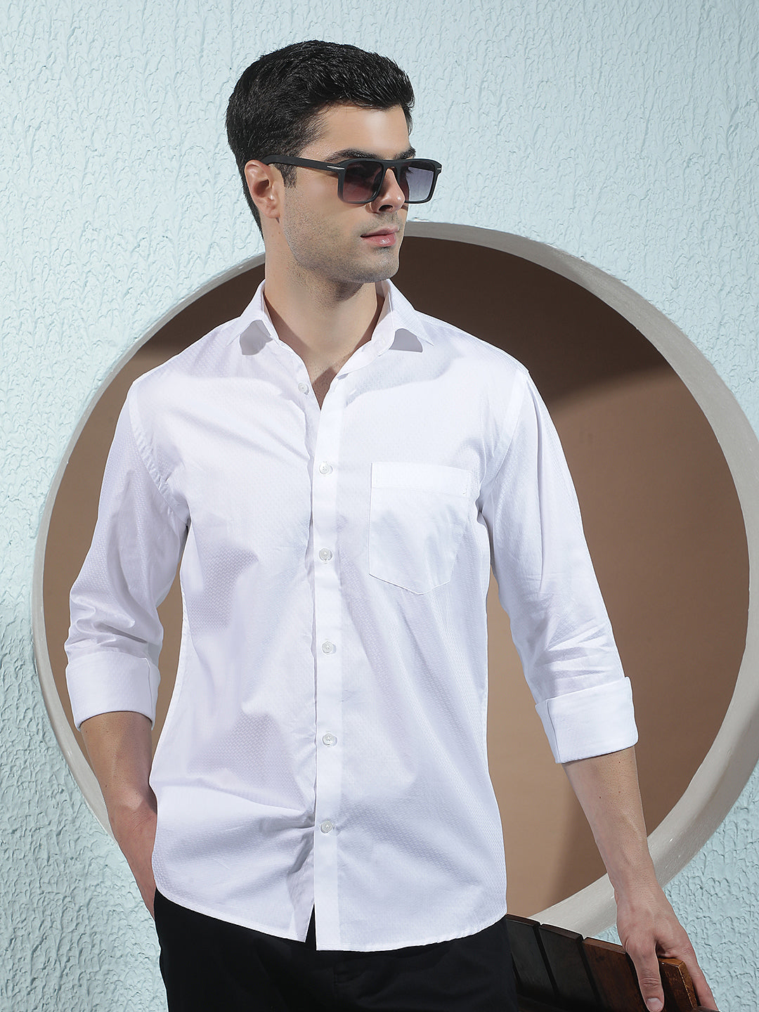 White Jacquard 100% Cotton Shirt