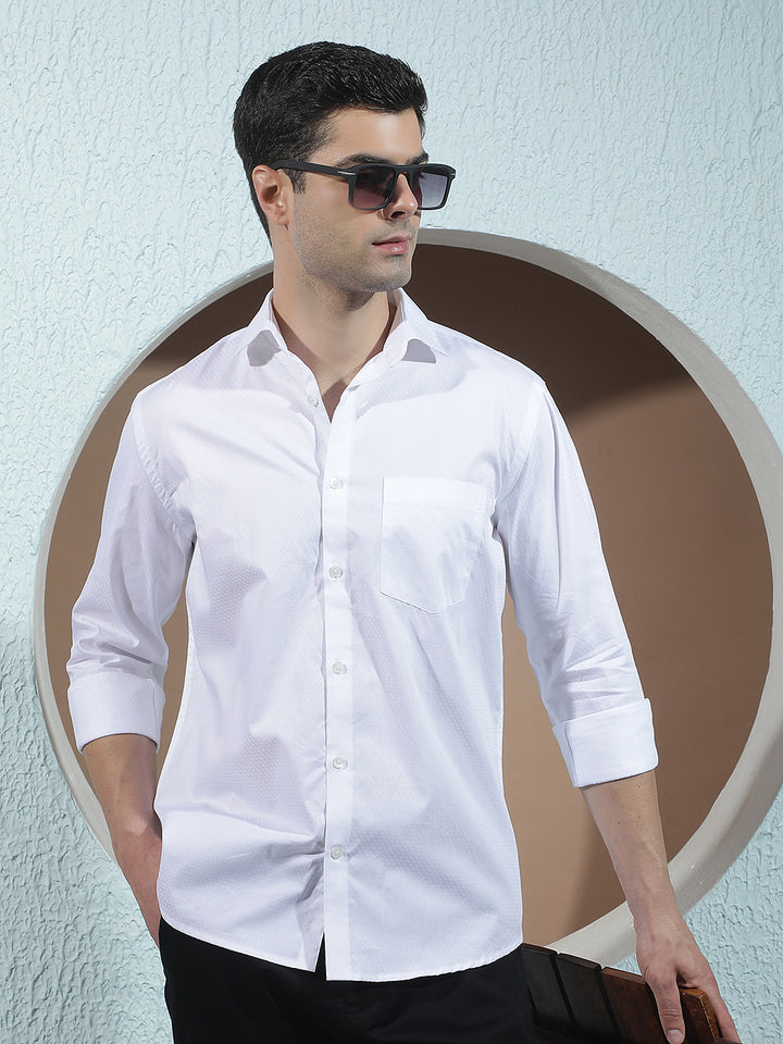White Jacquard 100% Cotton Shirt