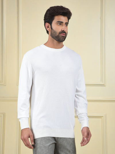 Slim Fit White Jacquard Sweater