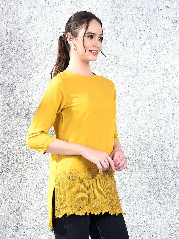 Mustard Floral Embroidered Top