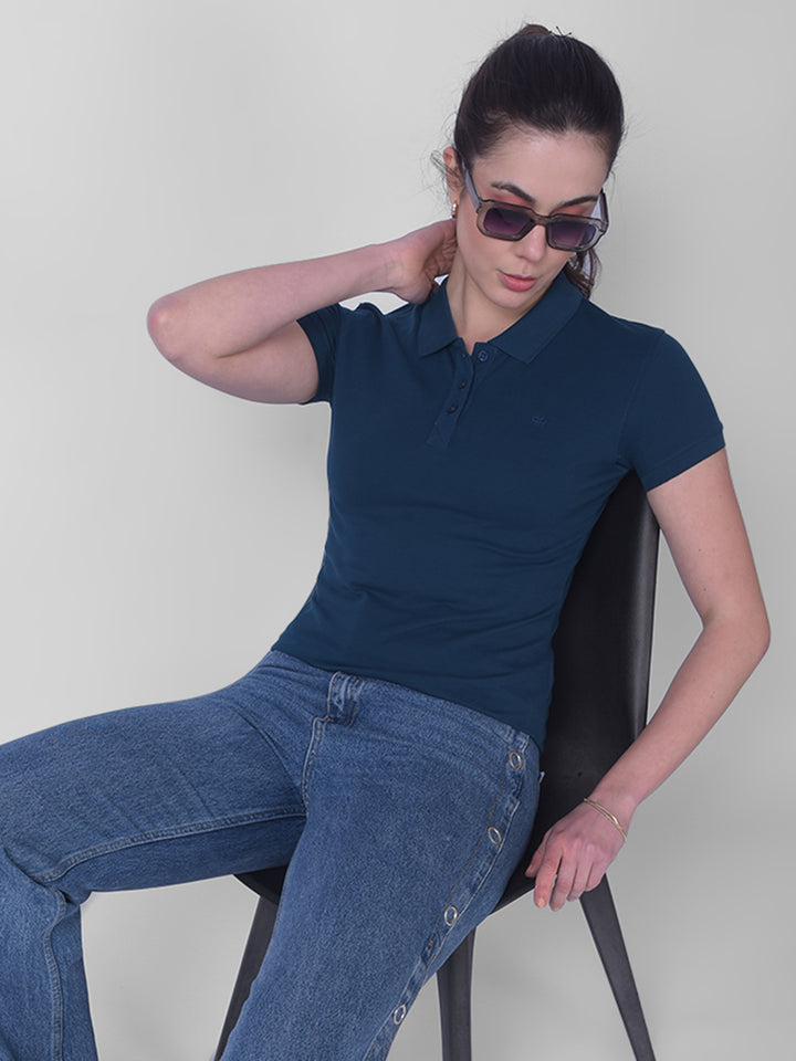Blue Polo Neck T-Shirt
