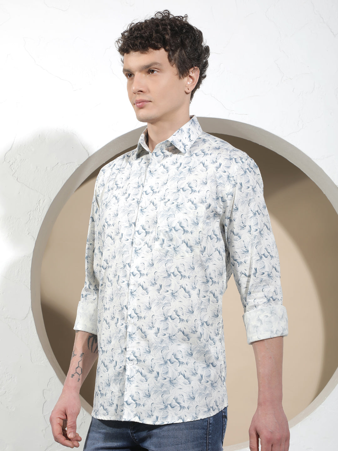 Blue Floral Print 100% Cotton Shirt