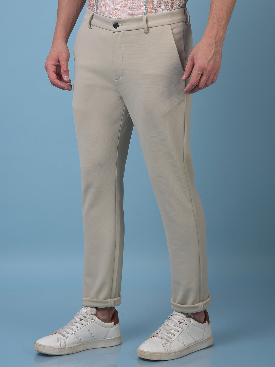 Snatched Textured Beige Trousers