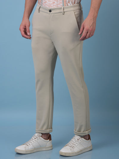 Snatched Textured Beige Trousers