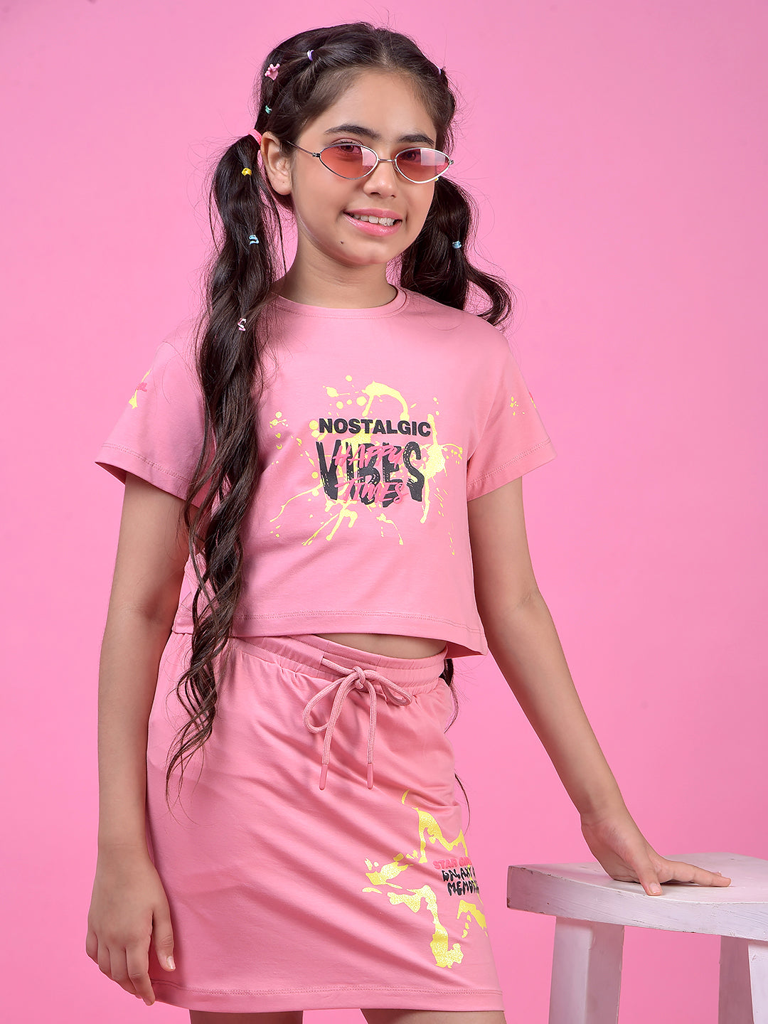 Pink Graphic Print Cropped T-Shirt