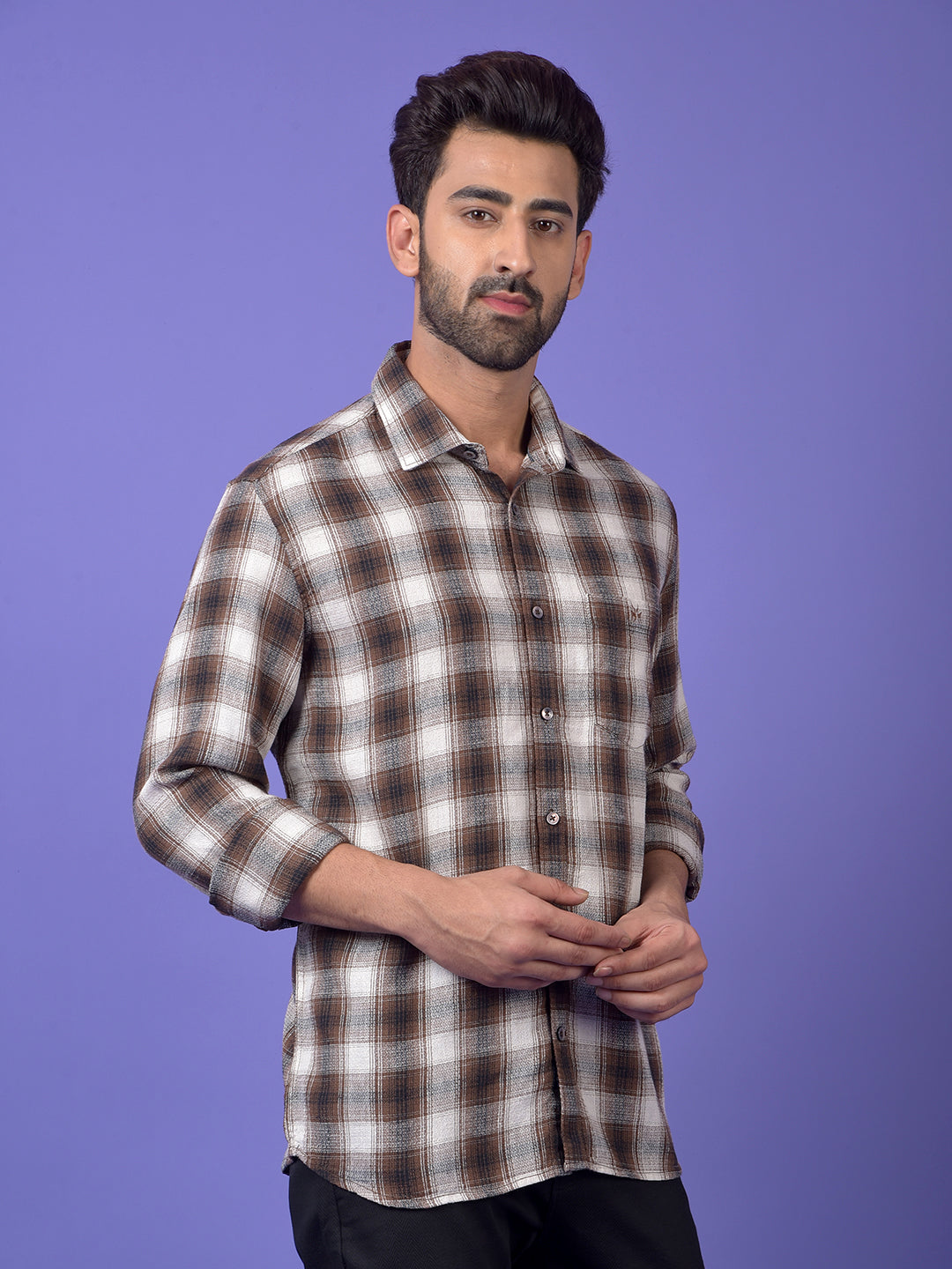Brown Checked Linen Shirt