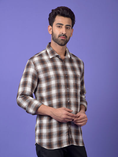 Brown Checked Linen Shirt